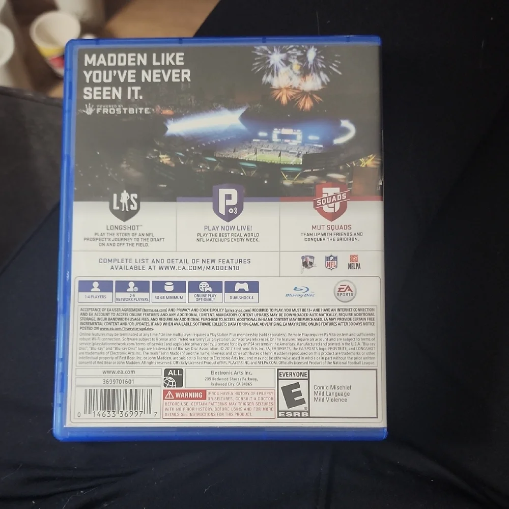 NFL Madden 18 PS4 Video Game‎ - Blue Case